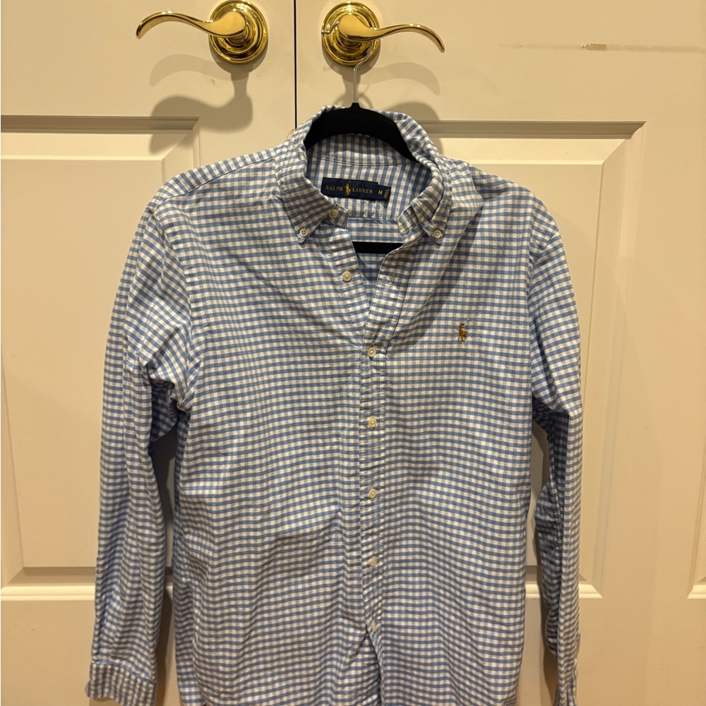 Polo by Ralph Lauren Men's Blue and White Gingham Shirt